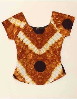 VINTAGE Damen Bluse Top UK 12 mittelbraun Batik BS03