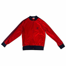 Vintage 80s ADIDAS ATP KEYROLAN TREFOIL BLACK RED THREE STRIPE TRACK JACKET L