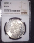 1879-S Morgan Silver Dollar, NGC MS61. Beautiful  and Issue Free