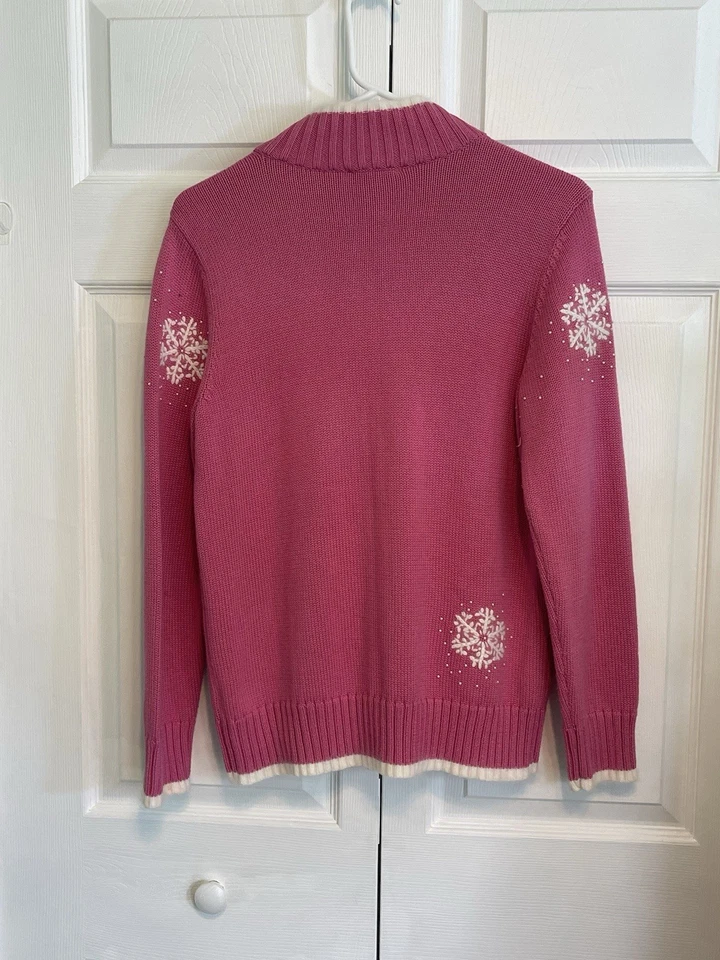 Quacker Factory Sweater Full Zip Cardigan Snowflakes Beaded Embroidery Sz S - Image 3 of 4