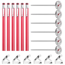 6 Pack Immediate Read Pocket Thermometer, 1" Dial, Stainless Steel