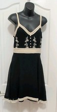 Forever 21 Black Ivory Lace Embroidered Floral A-Line Dress Sleeveless V-Neck M