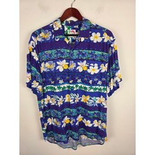Jams World Vintage Blue Floral Rayon Hawaiian Button Shirt Men's Medium