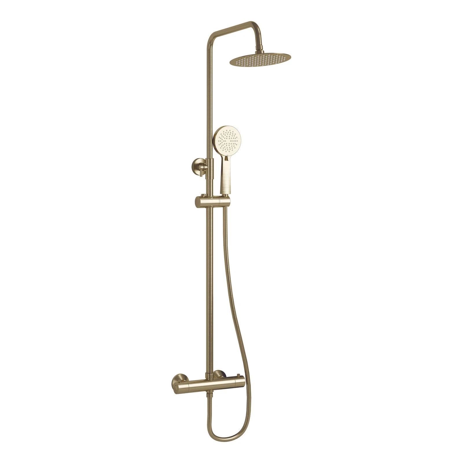 Exposed Thermostatic Bar Mixer Shower Set Brushed Brass Rain Head Handset 200mm
Opens in a new windo
