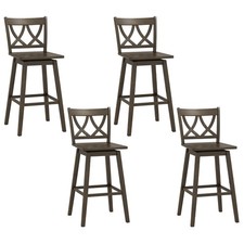 29'' Bar Stool Set of 4 w/Rubber Wood Frame Swivel Seat Ergonomic Backrest