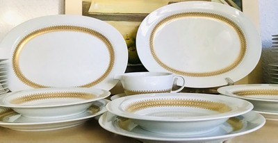 Vintage Thomas Rosenthal Porzellan Tafelservice weiß gold 10 + Pers. Klassiker