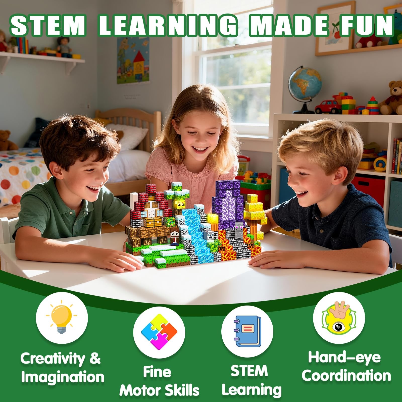SSAWER Magnetic Blocks, 208PCS Magnetic Building Blocks, Stacking Magnetic for K