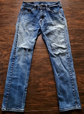 Levis 505 Jeans DISTRESSED Mens 30x30 Dark Blue Regular Fit Straight Zip Fly 