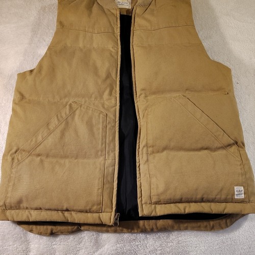 Gap Men's S Trucker Vest Tan Industrial Down Canvas Puffer Full Zip Vintage - Picture 8 of 20