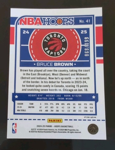 π2024-25 Bruce Brown 41 Panini NBA Hoops Premium Red Pulsar Serial #'d /199 - Picture 2 of 3