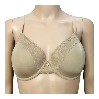 Natori Hidden Glamour Full Fit Bra 34D Nude Underwired Lace Trim Molded