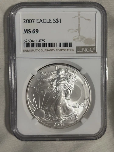 2007 $1 American Silver Eagle NGC MS69 Brown Label