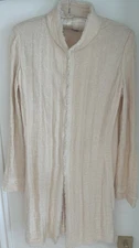 ST. JOHN COLLECTION Long Knit Sweater/Jacket, Ivory Fringe, Cotton, Size 8