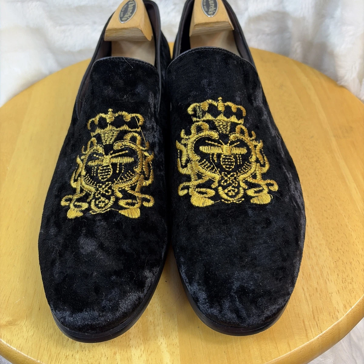 Luxury 70s Retro Velvet & Silk Mens Loafers With Gold Embroidered Lion Men main image 4