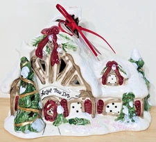 NEW Blue Sky Clayworks Christmas ANGEL TREE INN Tea Light Candle House NWT