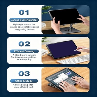 Multiple Angle Adjustable Tablets Stand For Comfortable Viewing And Typing
