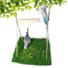 Bird Swing Mat with Wood Perch, Lawn Swing Hammock for Parrot, Simulated Gras...