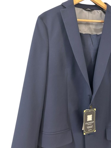 Haggar 2 Piece Suit Mens 42L Jacket 36x29 Pants Slim Tailored Fit Dark Navy NWT - Picture 2 of 16