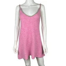 Zara Alpaca Wool Fuzzy Mini Dress Silver Beaded Studs Straps Pink Women Med NWT