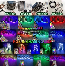 JHB 6.5"8"12" Remote+App RGB CHASING FLOW LED Car Speaker Rings Lights USA STOCK
