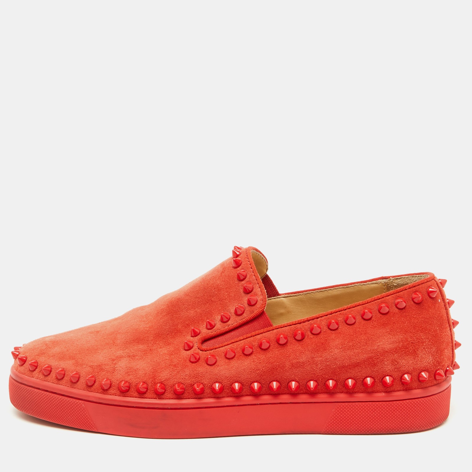 Christian Louboutin Red Suede Pik Boat Slip-On Sneakers Size 39.5