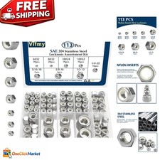 304 Stainless Steel Locknut Assortment: 113PCS with Nylon Inserts for Stability