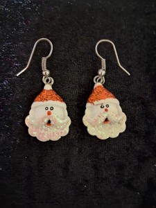 Santa Claus Christmas Dangle Earrings Polymer Clay Glitter Holiday