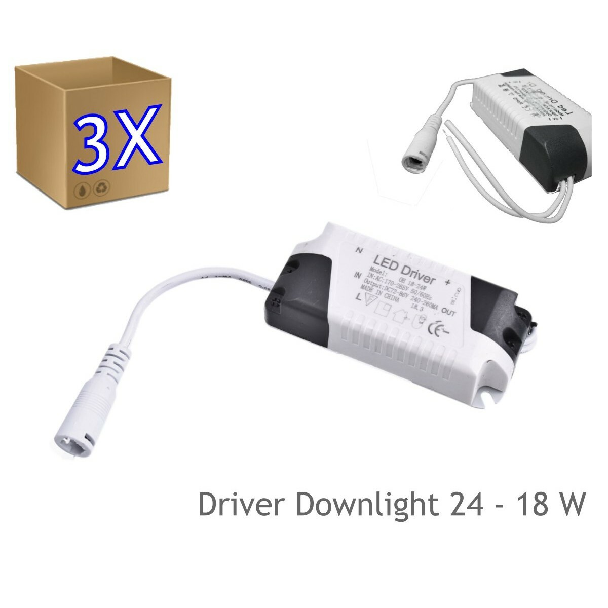 Pack 3 Transformador Driver Downlight LED 18W 24W Entrada multi-voltaje