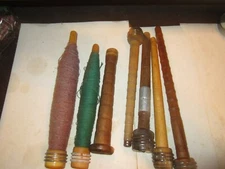 7 Vintage Antique Wooden Yarn/Thread Spool Spindle Bobbin Wood Loom
