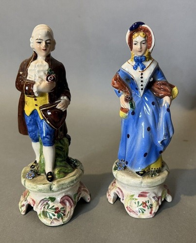 Paar Vintage antikes italienisches Porzellan oder Keramik Figural 6,5" Statuen - Bild 10 von 10