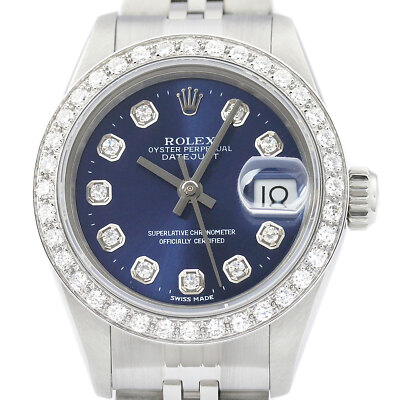 Rolex Damen Datejust 69174 18K Weißgold & Stahl Blaues Zifferblatt Diamant Uhr