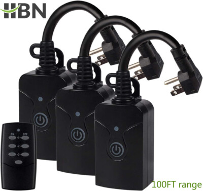 HBN 3pcs Outdoor Indoor Wireless Remote Switch Outlet With Remote 100 FT Range