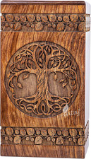 Handcarved Wooden Cremation Urn for Human Ashes - Celtic Knot Tree of Life Desig