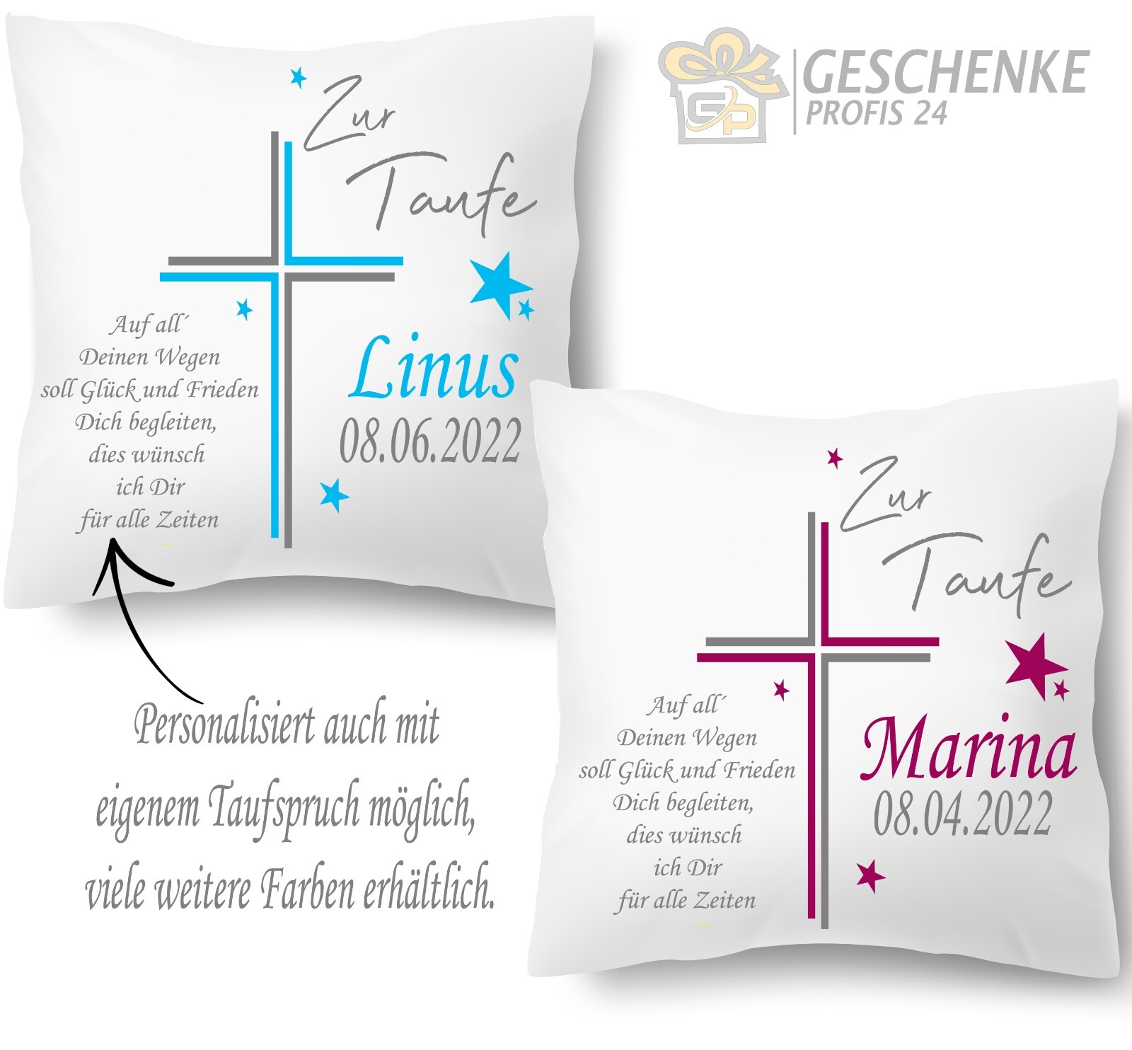 Taufgeschenk, Kissen zur Taufe mit Namen Personalisiert, Taufkissen, Dekokissen