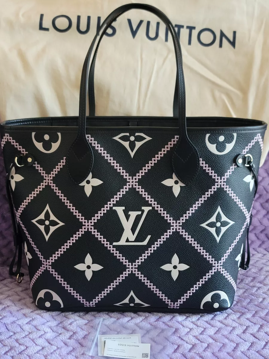 Louis Vuitton Authentic Empreinte Black Neverfull MM Giant Monogram Bag w.  Pouch