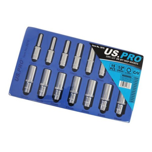 9-teiliges Steckschlüssel-Set 1/2 Zoll – 10-24 Mm, Chrom-Vanadium, Matt Beschichtet, In Metallkassette