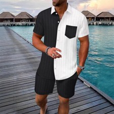 Mens Tracksuit 2-Piece Set Short Sleeve T Shirt Shorts Sweatsuit Outfit Set