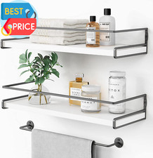 White Floating Shelves for Bathroom Organizer over Toilet, Bathroom Shelves Wall