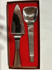Burnco Hostess Set Stainless Steel Wood Handles MCM Pie Server Japan Vintage