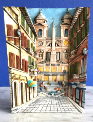 Pretty 3D Scene Rome Spanish Steps & Street Resin 7-3/4'' x 5-3/4'' x 3/4'' depth.