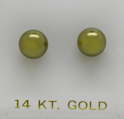 ECHTE 8 mm GRÜNE PERLEN OHRSTECKER 14K GOLD * Made in USA ** NEU mit Etikett