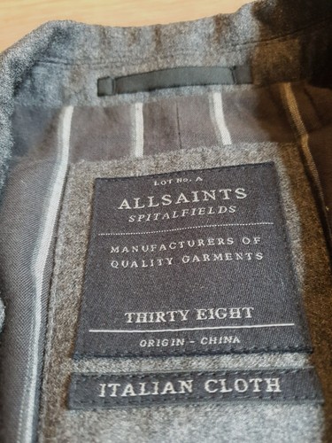 All Saints Blazer Mens Small Medium Grey Italian Cloth Sports Coat Jacket 38/40S - Picture 5 of 8