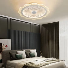 Dimmable LED Light Chandelier Modern Invisible 3 Speed Ceiling Fan Lamp +Remote