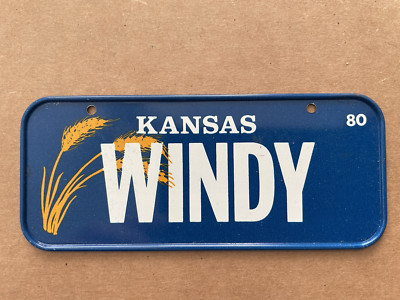 Vintage METAL Bicycle License Plate Cereal Premium 1980 KANSAS Windy Wheat
