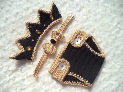 Crochet Baby Outfit, Newborn Baby  Crown Set, Crochet Prince Crown