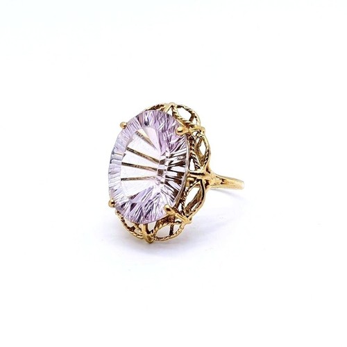 Chunky 10k Purple Kunzite Ring, Vintage Oval 14ct Kunzite 10k Yellow Gold Ring - Picture 7 of 10
