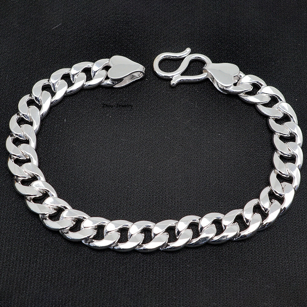 Pure S999 Fine Silver Chain Women Men 10mmW Curb Link