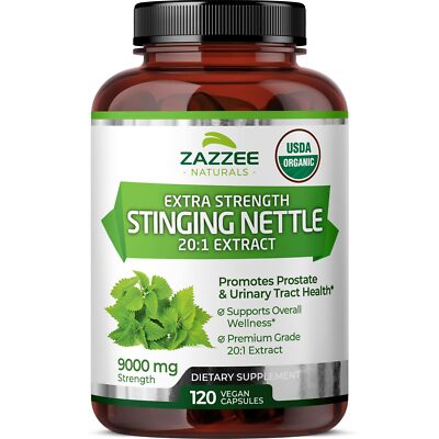 Zazzee USDA Organic Stinging Nettle 201 Extract 9000 mg Strength 120 Vegan Ca...