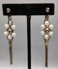 Vintage Silver Gold Tone White Faux Pearl Bead Chain Stud Post Earrings Jewelry  — photo 2