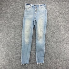 Cello Jeans Womens 3 Blue Skinny Denim Light Wash Ankle Button Fly Raw Hem 26x26